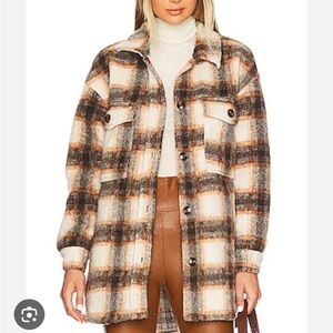 Sanctuary Plaid Utility Jacket - Brown and Cream NWT